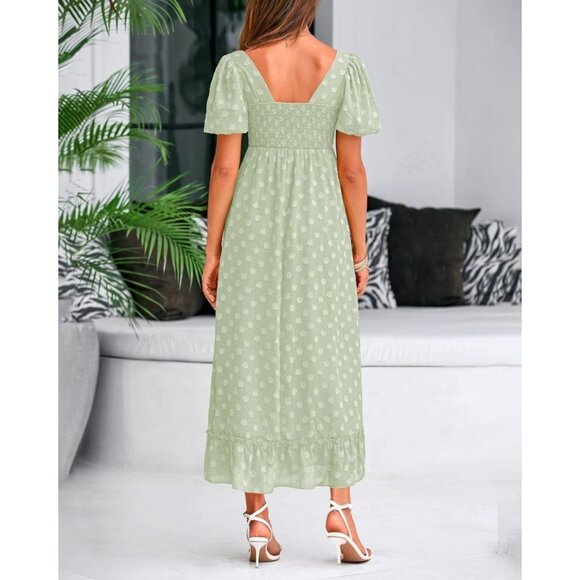 BTBFM Womens Small Summer Boho Floral Green Maxi Dress Ruffle Hem Flowy Casual - Picture 2 of 13